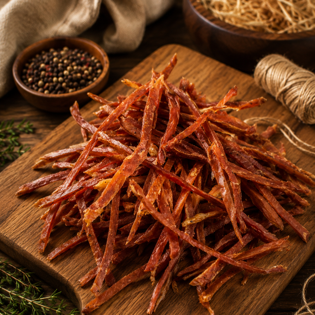 Smoked Chicken Jerky Strips handcrafted by Ukrainian Smokehouse
