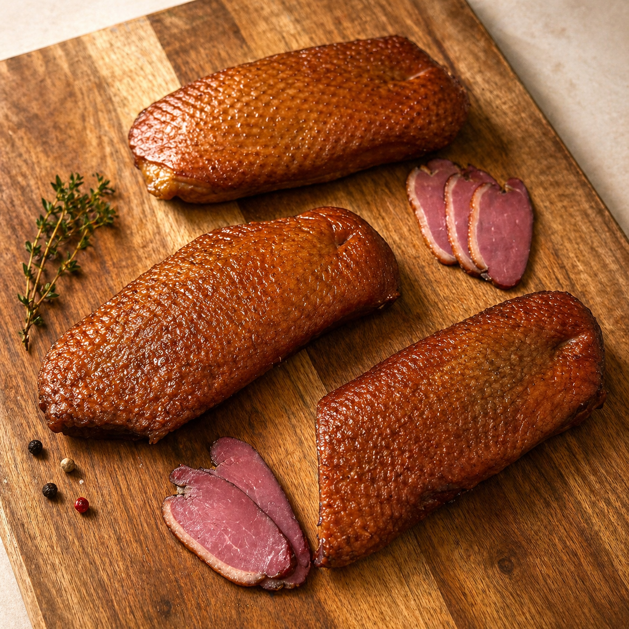 Artisan smoked duck breast fillet ready to serve