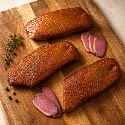 Artisan smoked duck breast fillet ready to serve