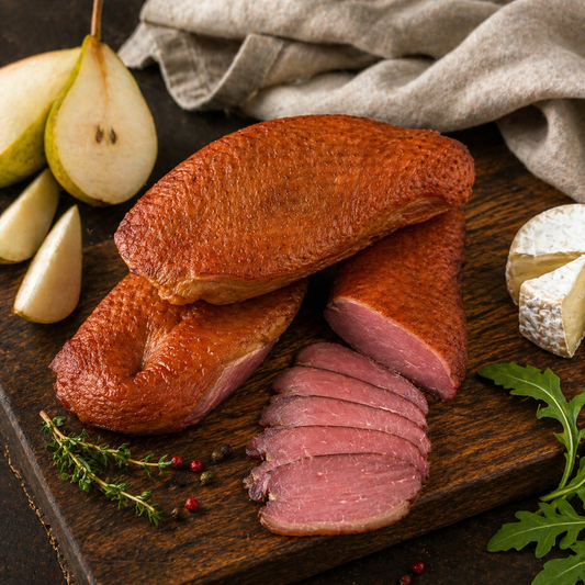 Sliced smoked duck breast fillet close-up