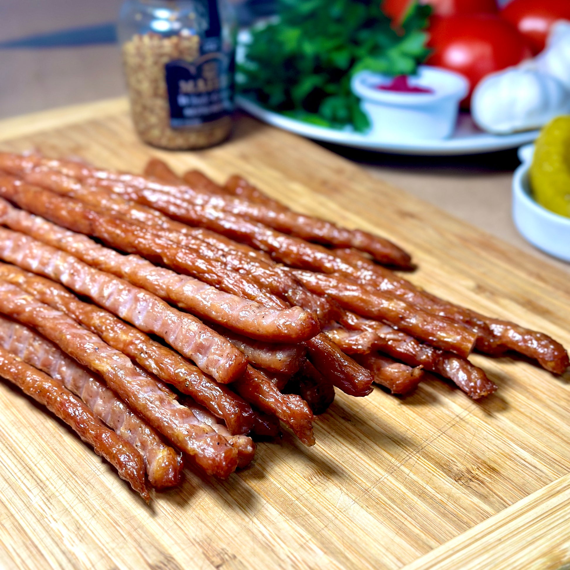 Ukrainian style smoked chicken meat sticks